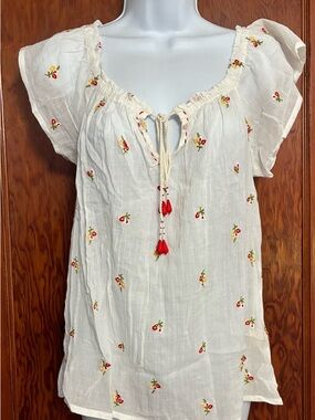 lovestitch White Peasant Blouse with Red Embroidered Accents